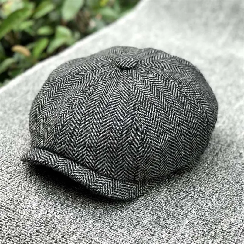 Berretto da strillone Berretto ottagonale in tweed di lana per uomo Cappello Gatsby grigio marrone Berretto Cappello Cabbies Copricapo Berretto Cappelli NZ108217E