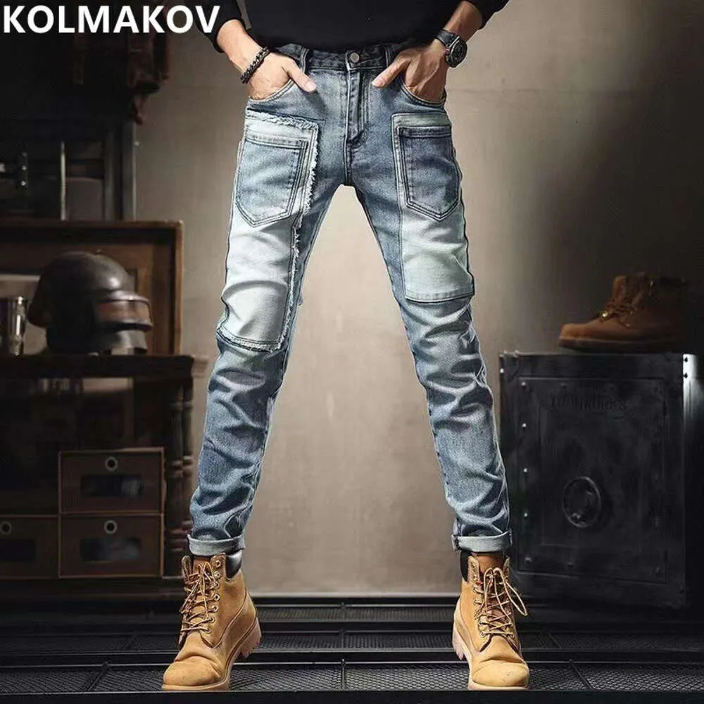 2023 Spring och Autumn New Men's Classic Fashion Trend Small Foot Pants Men's Casual Elastic bekväma högkvalitativa jeans