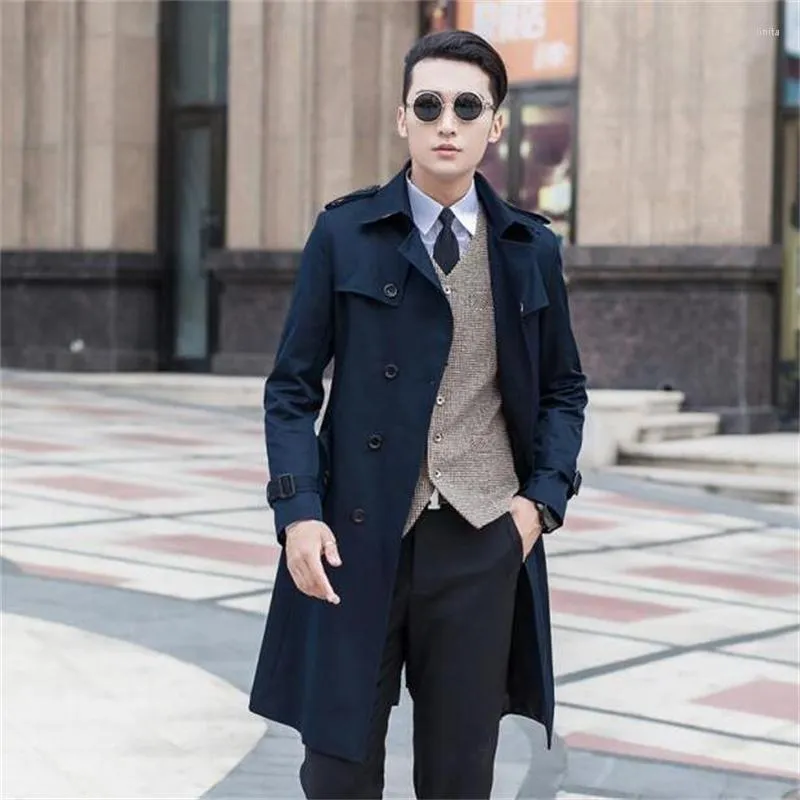 Trenchs pour hommes Noir Bleu Beige 9XL Printemps Automne Hommes Long Manteau Hommes Mode Casual Double Boutonnage Jeune Veste