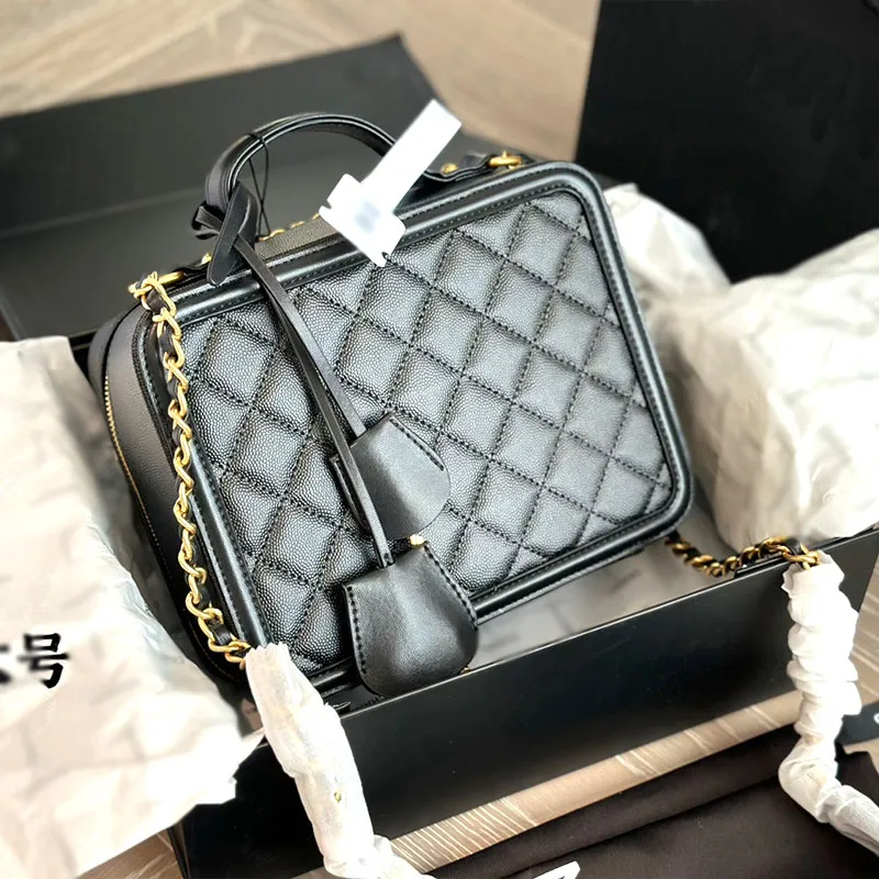 Bolsa de designer de moda A nova caixa de bolsa de maquiagem Caviar tecido pode ser feita de um ombro crossbody bolsa de corrente de lazer super versátil tamanho 25cm pacote completo