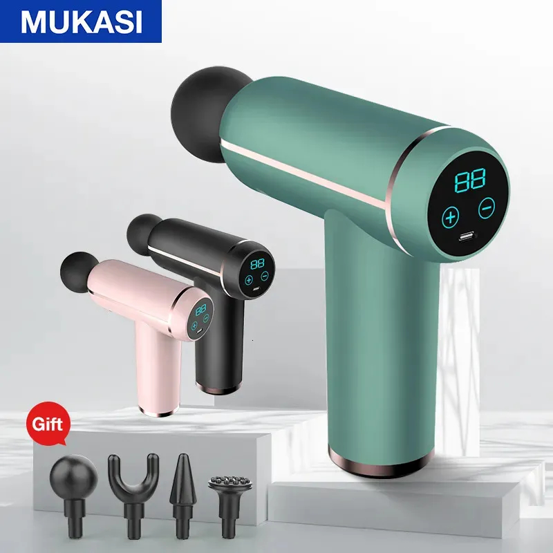 Full Body Massager MUKASI LCD Display Professional Massage Gun Deep Muscle Relaxation Fascia Gun Slimming Body Neck Back Foot Leg Shoulder Massager 230927