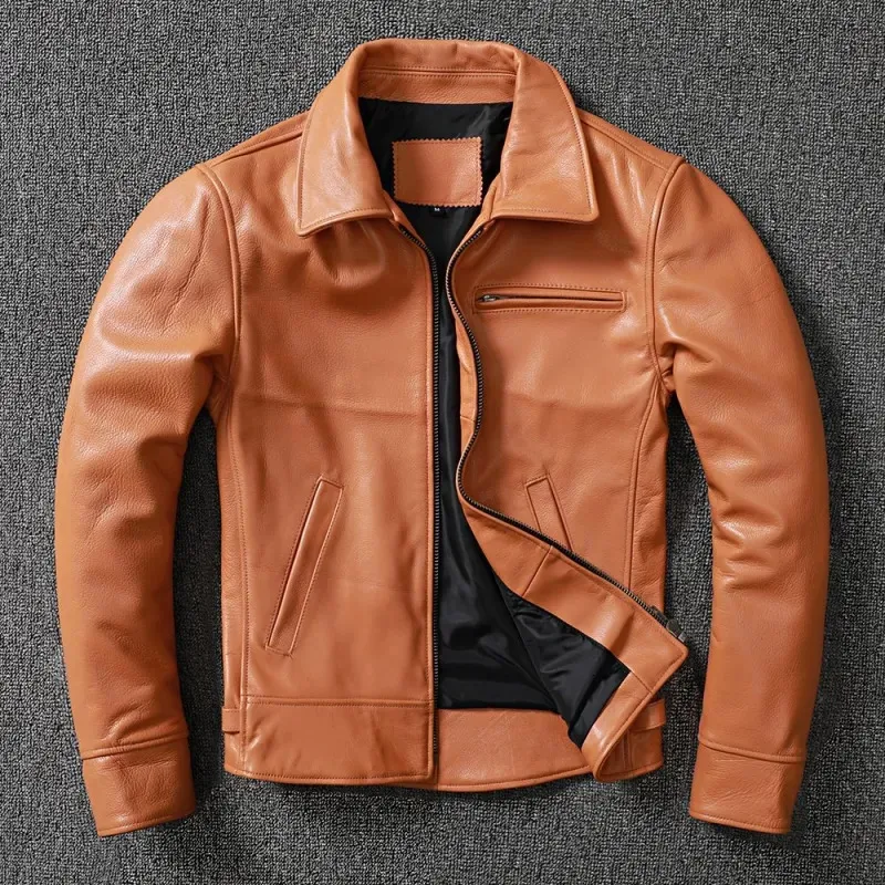 Couro masculino falso highend moda bonito primeira camada de cera de óleo jaqueta curto fino motocicleta smoking regular 230927