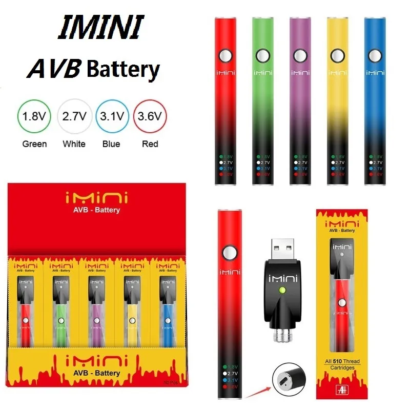 Batterie du bouton Imini AVB d'origine 350mAh Tension variable Préchauffer 510 Batterie de vapotage de filet