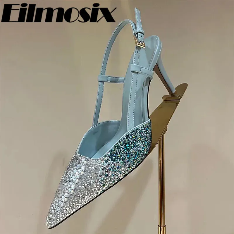 Klänningskor Luxury Pointed Toe Runway Women 2023 Grunt Bling Crystal Sexy Thin Heels Party 230927