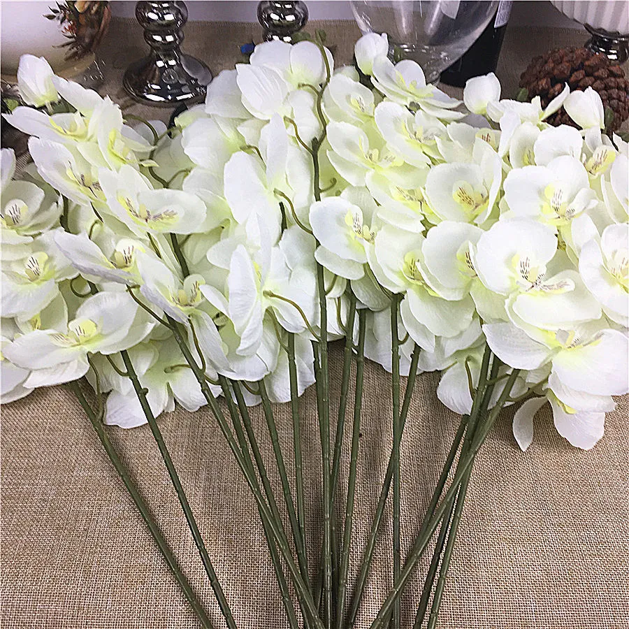Faux blommor grönare 20 st/parti grossist vita orkidégrenar konstgjorda blommor för bröllopsfest dekoration orkidéer blommor 230926