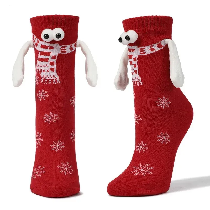 Chaussettes pour hommes Noël aspiration magnétique main dans la main chaussettes noir blanc unisexe tenant par la main chaussettes longues filles Harajuku mignon couple chaussette en coton 230927