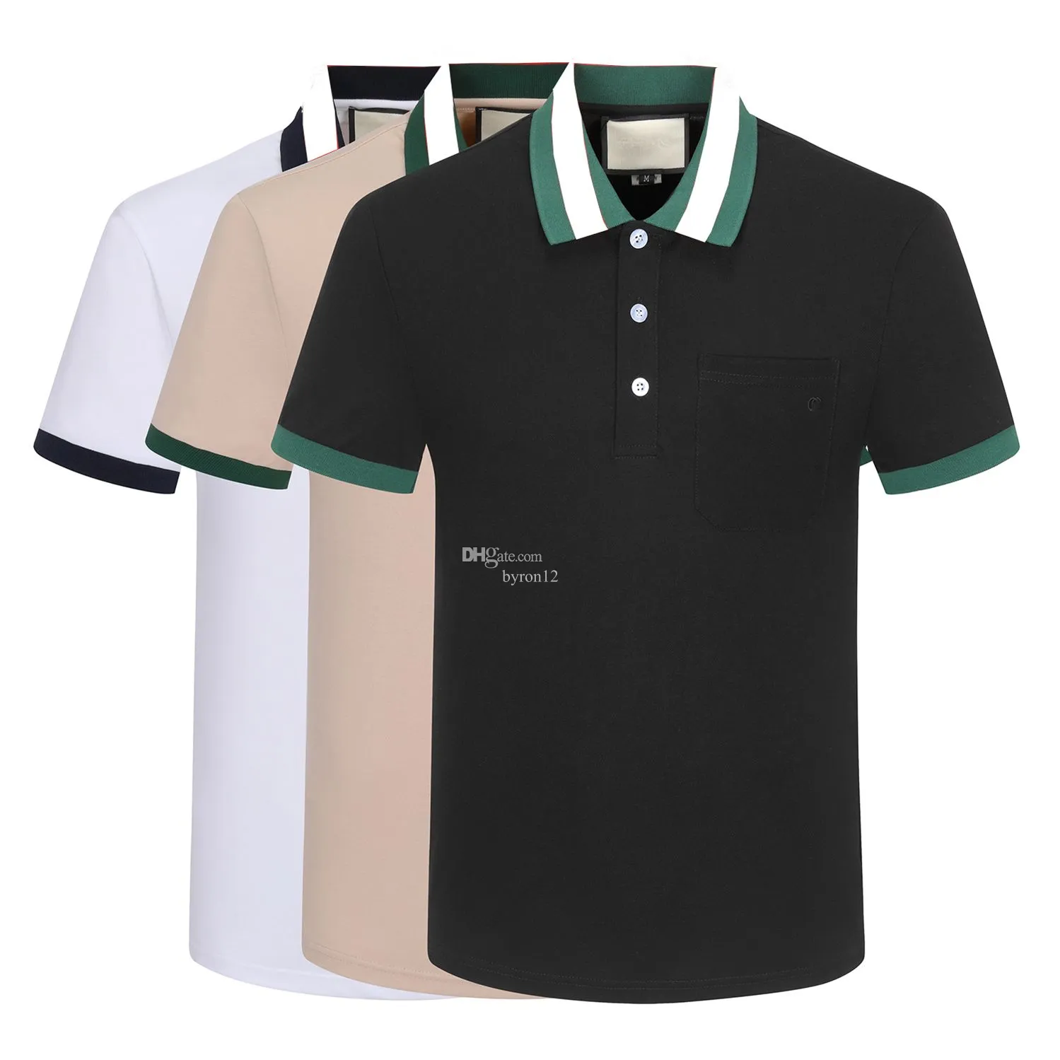 Polo da uomo di design in bianco e nero con ricamo beige, lettera 100% puro cotone, stampa di lusso, morbida, resistente alle rughe, traspirante, casual e alla moda 3XL