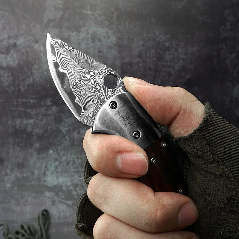 Mini coltello tascabile Coltello per disimballaggio Coltello in acciaio damasco Coltello pieghevole portatile per portachiavi