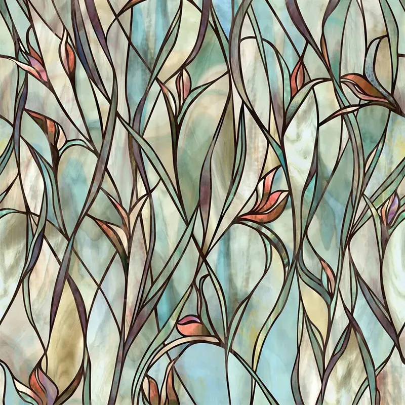 Наклейки на стену зеленый лиственный цветочный узор оконная пленка витражная статическая цепляющееся стекло украшение дома 230927