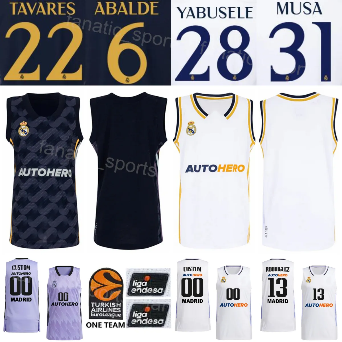 Stampa Baloncesto Liga A Basket 31 Maglie Dzanan Musa 23 Sergio Llull 28 Guerschon Yabusele 14 Gabriel Deck 22 Walter Tavares 6 Alberto Abalde Endesa Maglia