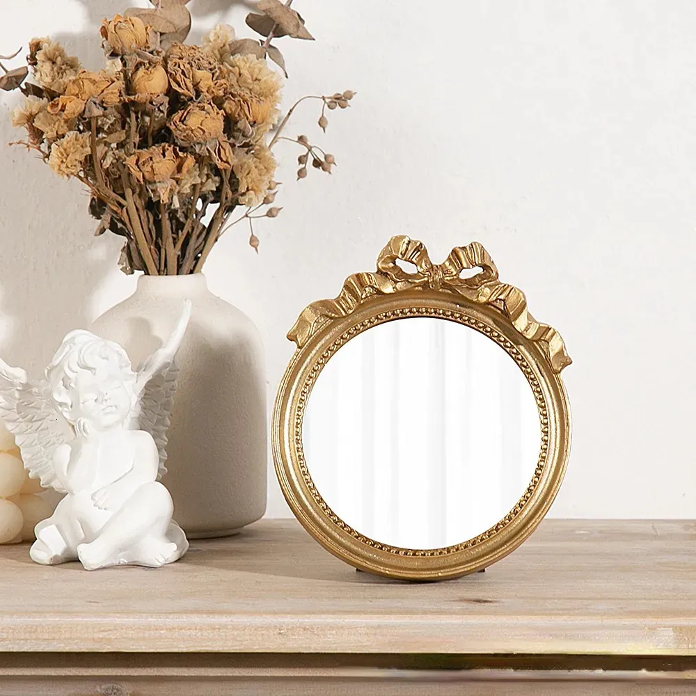 Kawaii Bow Mirror Figurines Small Round Mirror For Home Decor