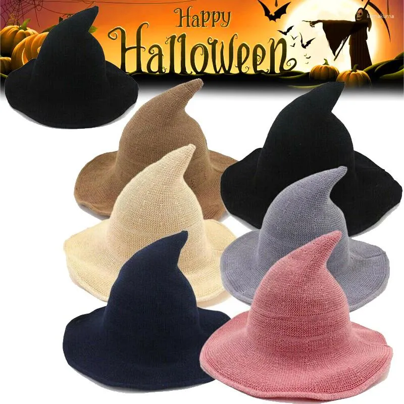 Feestartikelen Mode Halloween Heksenhoed Effen Kleur Brede Rand Langs Mannen Vrouwen Grappig Accessoire Wol Gebreid