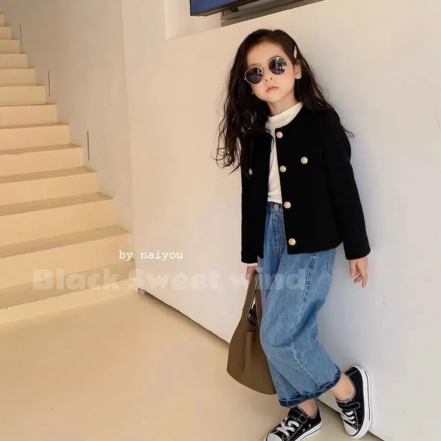 Cardigan Black/Blue Fashion Girls Baby Cardigan Kurtki Dzieci Elegancka urodzinowa kurtka Trench płaszcze płaszcze płaszcze płaszcze 230927