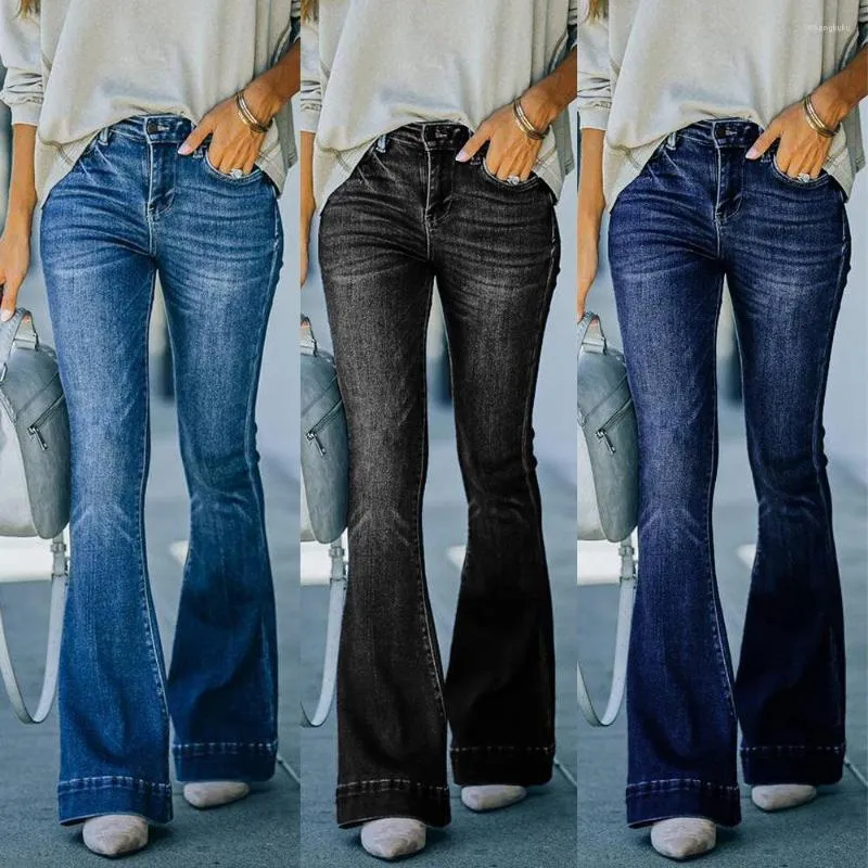 Pantaloni svasati elasticizzati a vita alta vintage jeans da donna