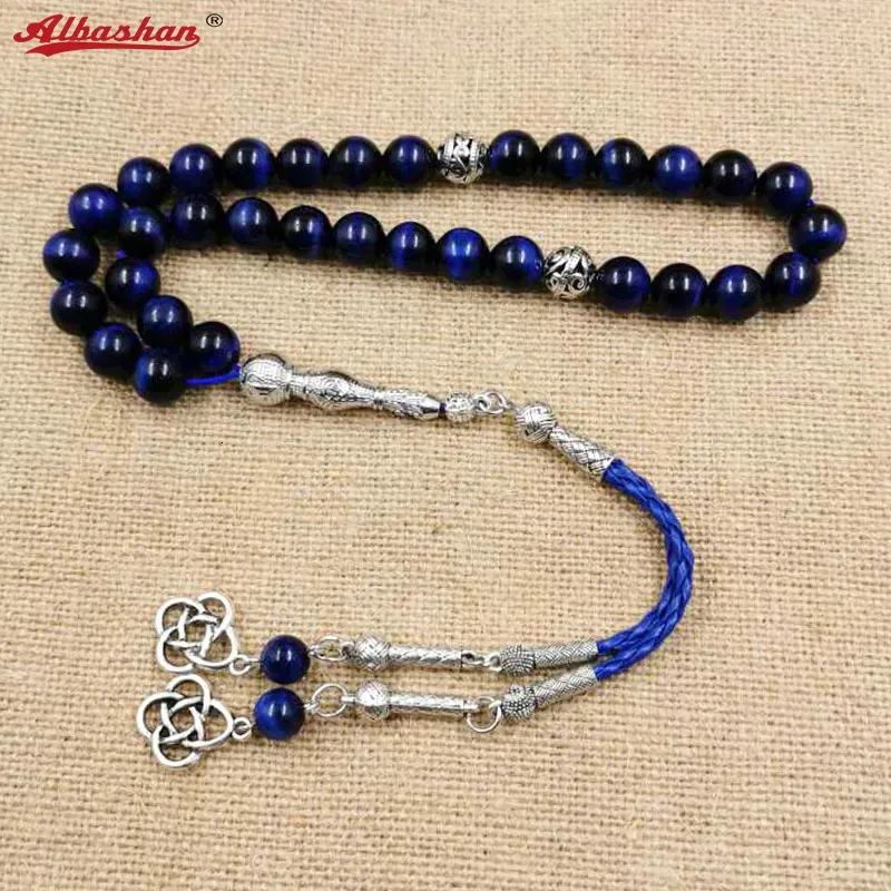 Bracciale rigido occhio di tigre blu naturale Tasbih braccialetti uomo musulmano regalo accessori Eid misbaha 33 66 99 perline di preghiera pietra preziosa rosario islamico 230927