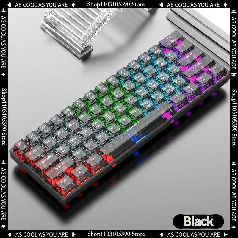 Klavyeler K3RED MEKANİK Klavye Şeffaf 2 4G Bluetooth Üç Mod RGB Aydınlık 61 Anahtar Özelleştirilmiş Kablosuz Hediye 230927