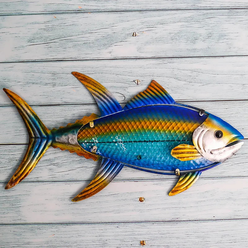 Metal Fish Wall Art With Colourful Glass For Outdoor Garden
