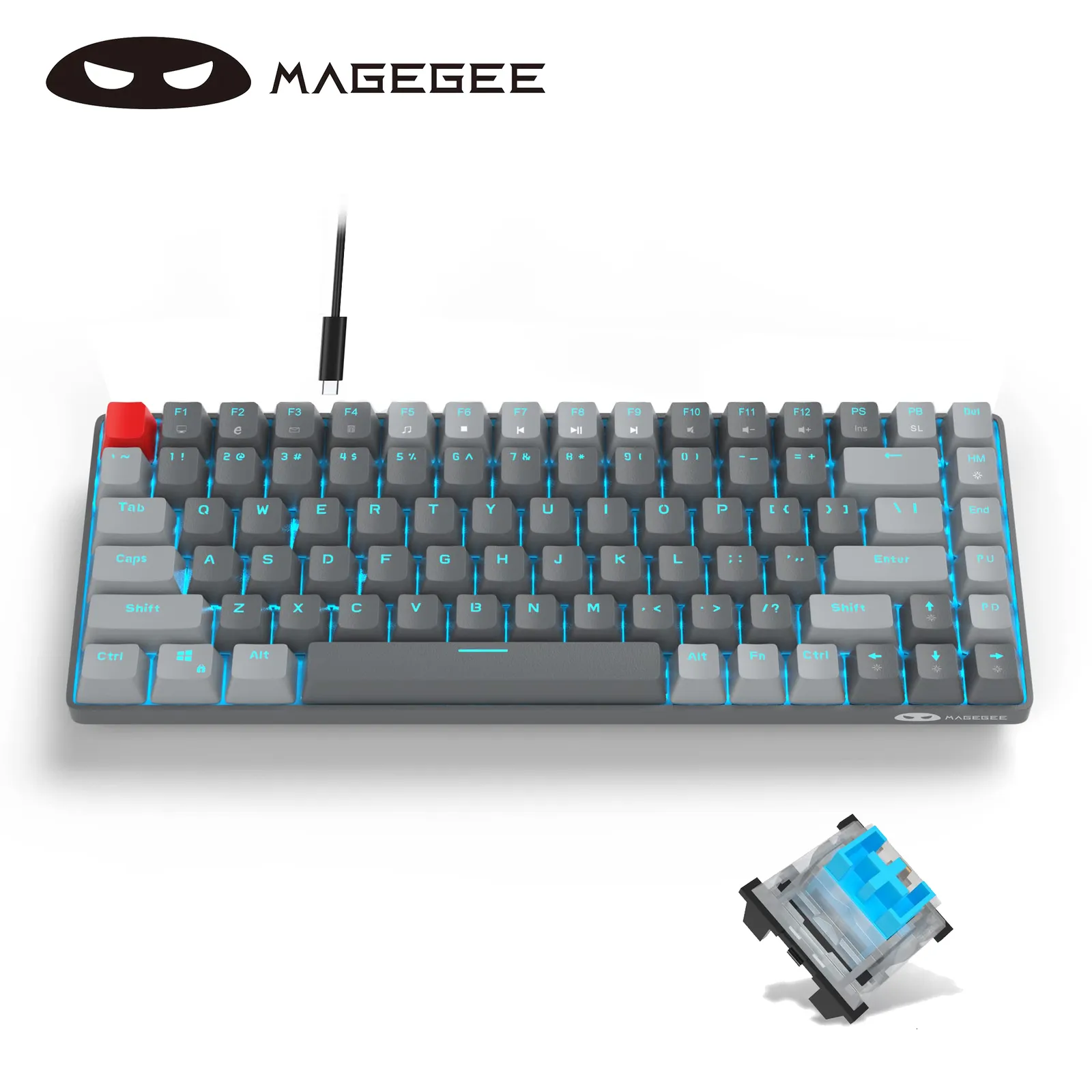 Tangentbord Magegee 75 Mekaniskt tangentbord Wired Gaming med blå switchar och ICE -bakgrundsbelyst Small Compact 75 procent 230927