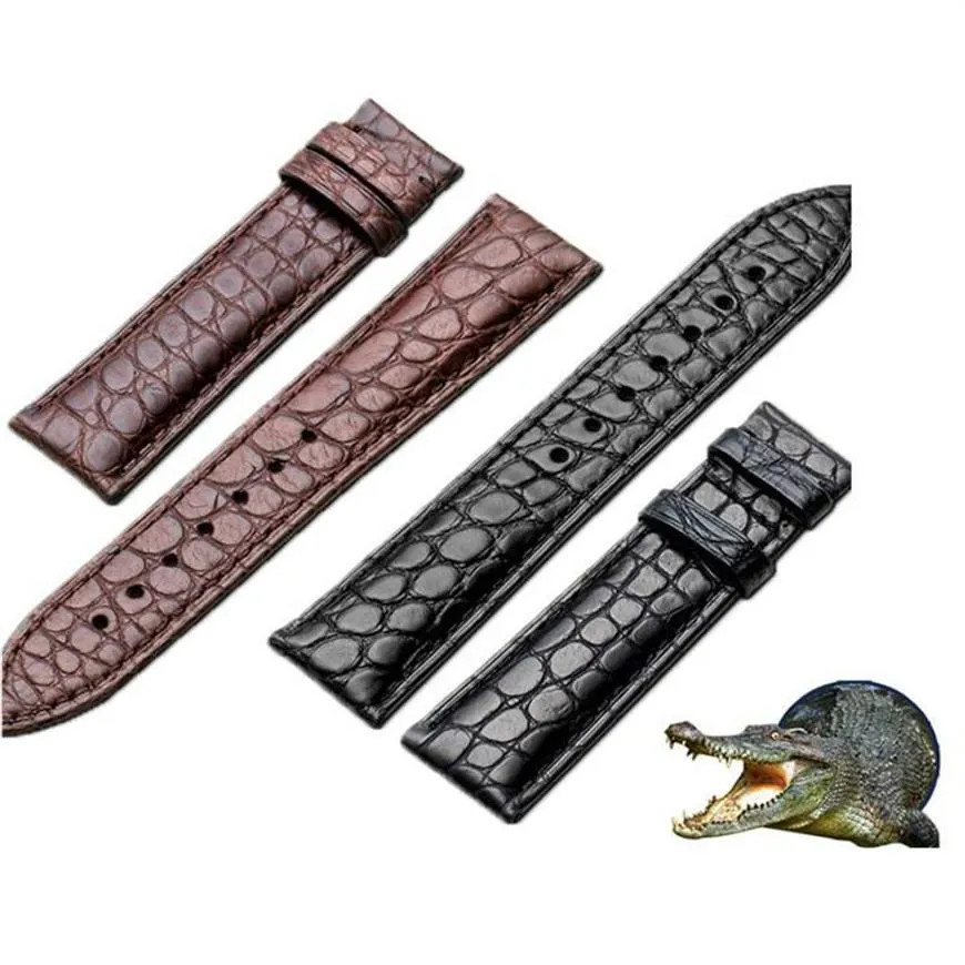 Titta på band 20mm 21mm 22mm Crocodile äkta läderband alligator fullkornsurband svartbrun handled ersätter strap276f