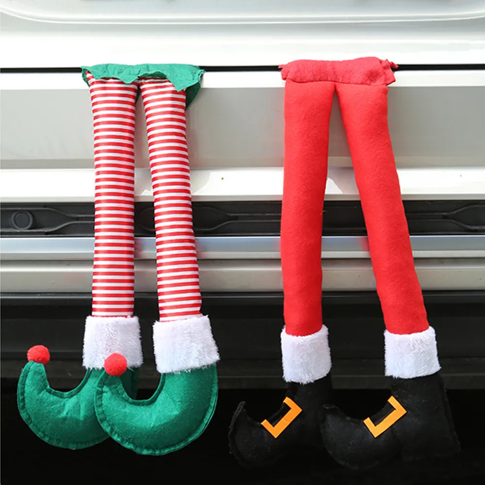 Decorative Objects Figurines Christmas Elf Santa Legs Car Accessories Christmas Decor for Home Xmas Tree Pendants Ornaments Gifts Elf Legs Christmas Tree 230926