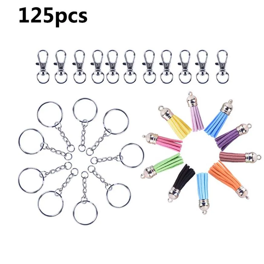 125 stuks set legering sleutelhangers kwastje bulk sleutelhangers sleutelhangers voor DIY ambachten sieraden Material304E