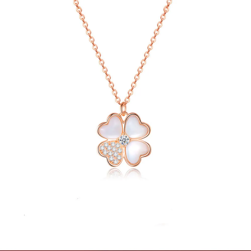 Collar Van-Clef Arpes Diseñador Moda de lujo Mujer Precioso Oro rosa Hierba de cuatro hojas de la suerte con diamante Fritillaria blanca Collar de plata de ley S925
