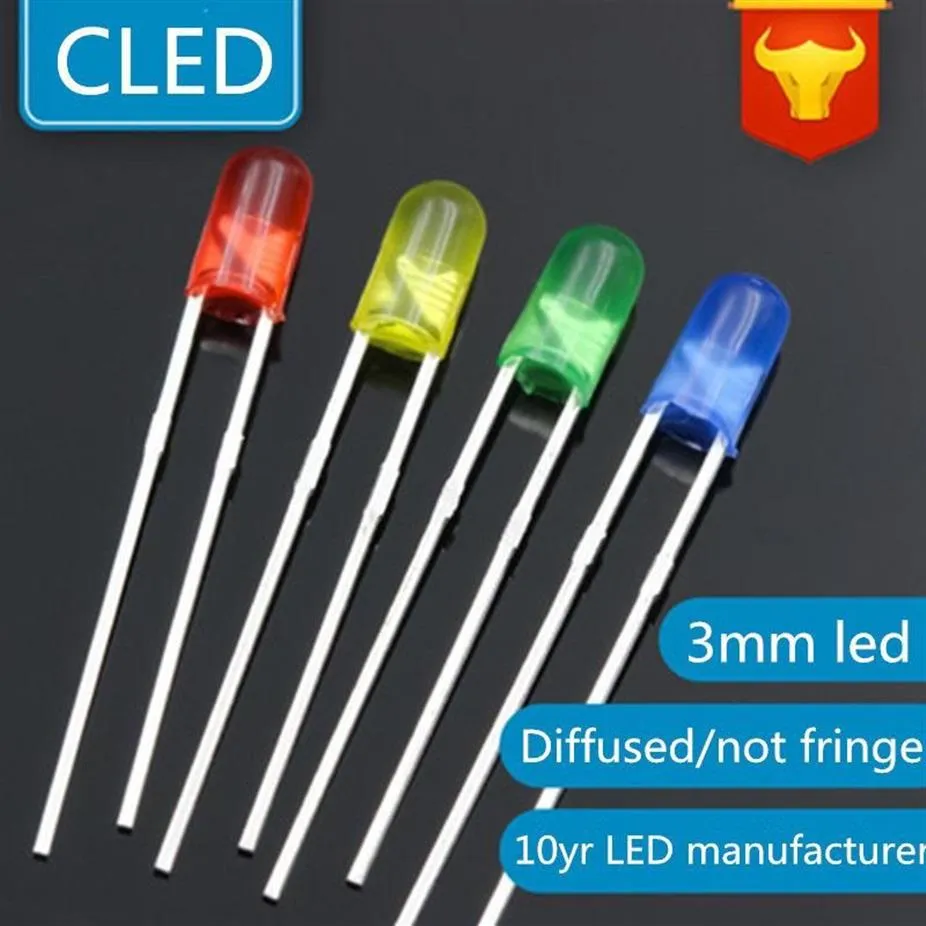 Bollen 1000 stcs kleur diffuse 3 mm leds lamp zonder rand rood groen blauw gele witte led -lamp licht in diode193e