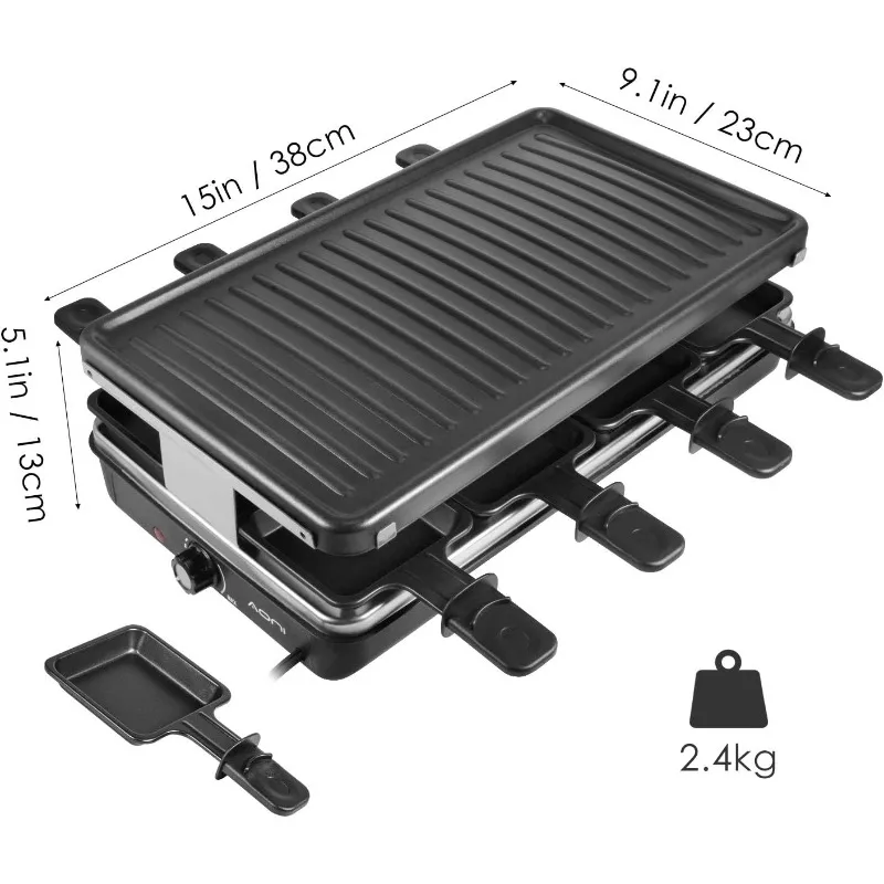 テーブルグリル、韓国バーベキューグリル屋内チーズラクレット、取り外し可能なノンスティック表面、温度制御食器洗い機セーフ、1楽しい