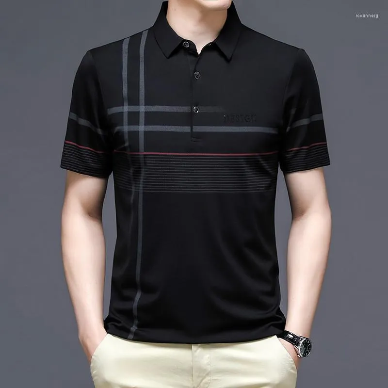 Męska polos mody Mężczyzn Polo koszulka Piasowa w paski z krótkim rękawem czarny letni fajny odzież biznes męski Koreańczyk na topy