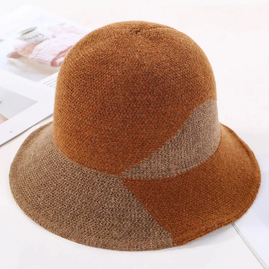 Wide Brim Hats Bucket Autumn winter warm knit hat lady matching color fashion versatile temperament wool fisherman 230927