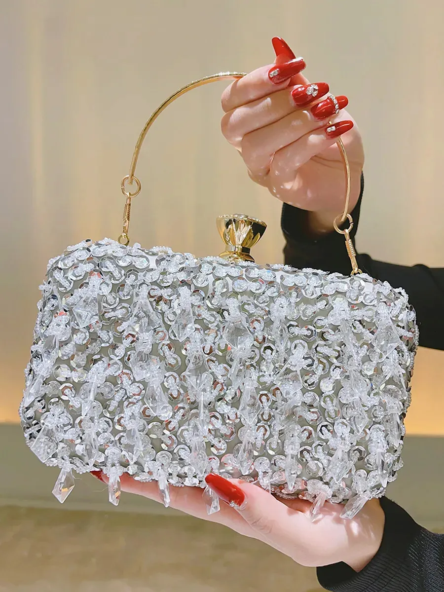 Silver Chains Diamante Crystal Stone Evening bag Clutch Purse Party Prom  Wedding | eBay