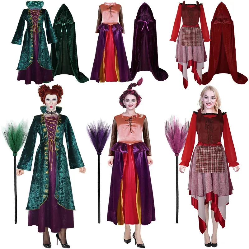Famille correspondant tenues adulte Hocus Pocus 2 robe longue pour femmes filles Halloween mascarade Cosplay fou sorcière démon fantôme Costume de fête 230927
