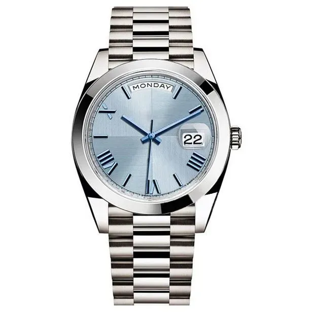 Ice Blue Watch Relojes 자동 기계 운동 손목 시계 패션 사파이어 유리 디자이너 Montres Watchs 남자의 플루트 베젤 시계 Sapphire Luminous Watch