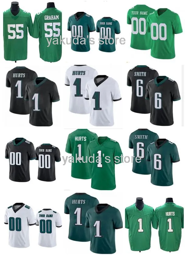 Dhgate Jerseys de football personnalisés Kelly Green Hurts Smith Sanders Slay Jr Kelce Dawkins Brown Cunningham Graham Vick Yakuda Cousue