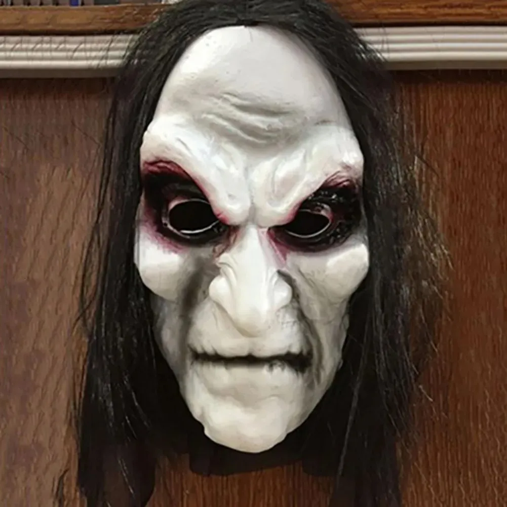 Party Masks Halloween Rubber Zombie Mask 3d Ghost Day Horror Props Long Hair Black Cloth Bleeding Costume Wall Decoration 230921