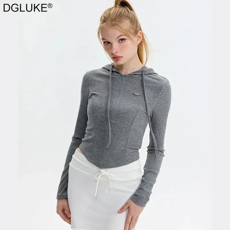 Damen Hoodies Sweatshirts Y2K Zip Up Hoodie Frauen Cropped Zipper Sweatshirt Mit Kapuze Gestrickte Langarm Crop Top TShirt Herbst Oberbekleidung 230927