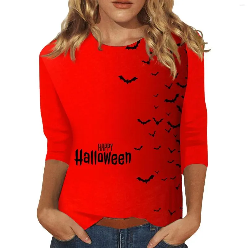 Women's T Shirts Horror Pumpkin Halloween Style Women T-shirts 3/4 Sleeve Cotton 3D Print Street Hip Hop Ladies Tees 6xl Plus Size Casual