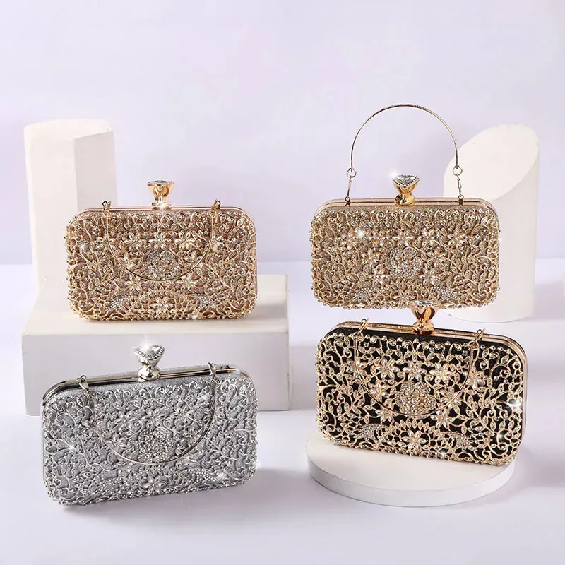 Kvällspåsar Diamond Evening Clutch Bag For Women Wedding Golden Clutch Purse Chain Shoulder Bag Small Party Handväska 230927