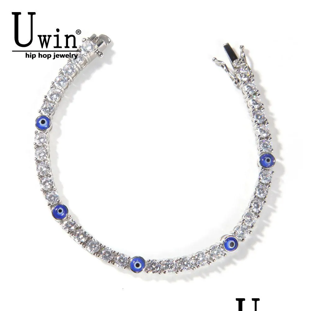 Bracelets de charme Uwin Tennis 4mm yeux bleus turcs Aaa CZ glacé bracelets de luxe en gros femmes bijoux 230216 livraison directe Dhyhc