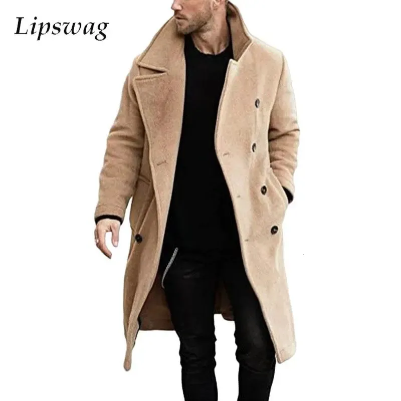 Heren Wolmixen Vintage Grote Kraagjassen Heren Winter Warme Dikke Windjacks Herenkleding Mode Losse Lange Bovenkleding Streetwear 230927