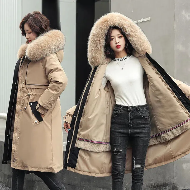 Mulheres para baixo parkas jaqueta de inverno mulheres longas parkas feminino quente removível forro de pele com capuz jaqueta grossa parka casual neve desgaste casaco outwear 230927