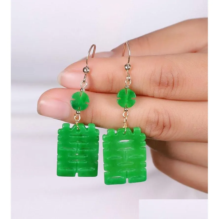 Baumelnde Kronleuchter-Ohrringe, 1 Stück/Lot, natürlicher Smaragd, trockener Saphir, Jade, hohl, doppeltes Glück, Glücksohrring, Schmuck, Ohrringe für die Frau, Dhnd6