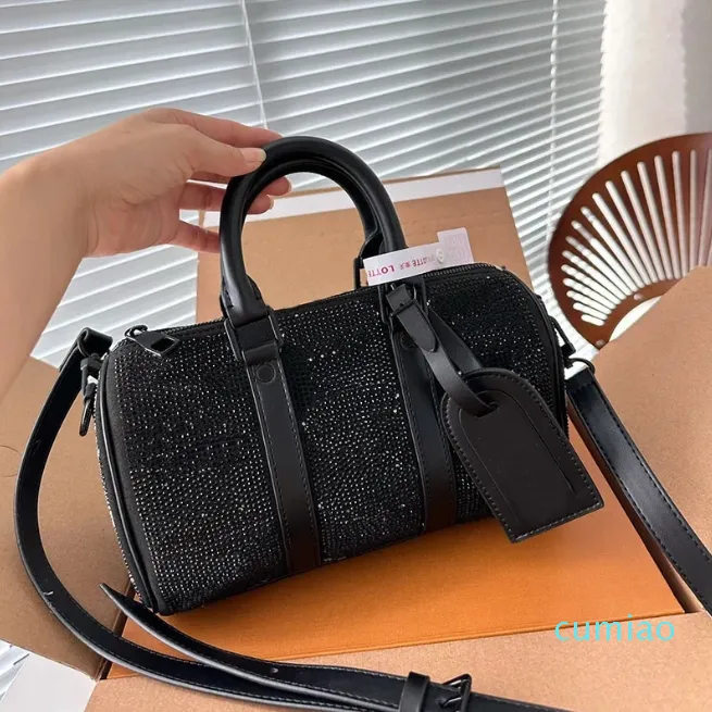 Nano cuscino strass moda nera borsa Keepall borsa di design di lusso borsa da donna borsa a tracolla con diamanti borse a tracolla etichetta per bagagli in pelle di qualità