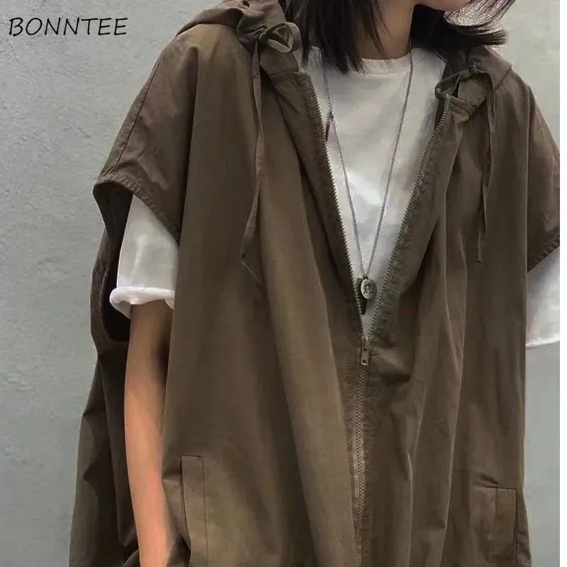 Women's Vests Hooded Vests Women Solid Causal Sporty Cool Spring Daily Japanese Style Simple Breathable All-match Trendy Streetwear Modern 230927
