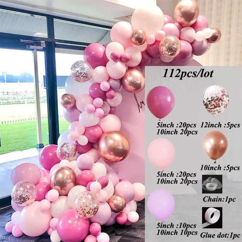 112pcs Rose Gold Confetti Chorme Metallic Ballon Boog Garland Roze Roos Rood Latex Globos Bruiloft Verjaardagsfeestje Decoraties speelgoed 2291U