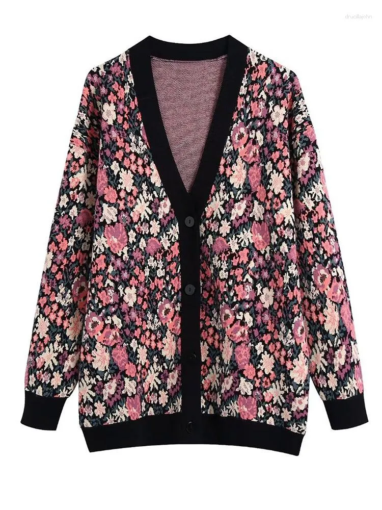 Dames Gebreid Jacquard Geweven V-hals Vest Dames Contrasterende kleuren Gebreid Losvallend Trui met enkele rij knopen Dames Herfst Winter Kleurrijk