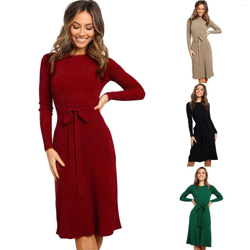 Casual Dresses Women's Long Sleeve Sweater Dress Crew Neck A Line Swing Slim Fit Ribbed 3xl Sexig Mini For Women