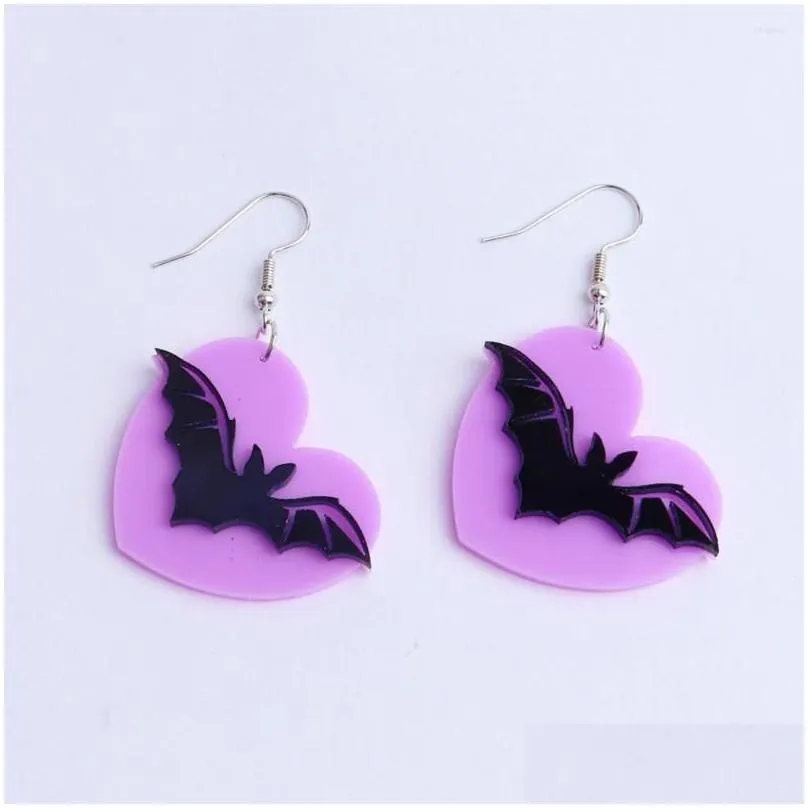 Dangle Chandelier Earrings Halloween Black Bat Purple Peach Heart Acrylic Drop For Women Girl Funny Jewelry Fashion Gift Delivery Dhfd8