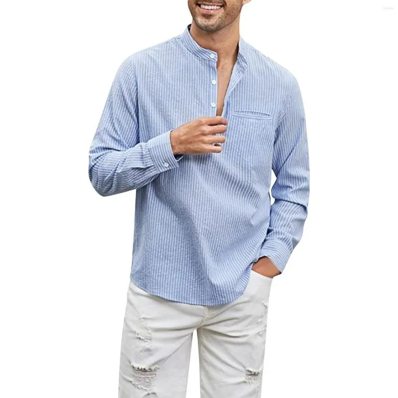 Мужские футболки, блузка с воротником, мужская весенне-летняя модная повседневная полосатая хлопковая рубашка на пуговицах с длинным рукавом, топ, футболка большого размера
