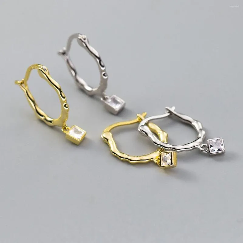 Hoop Earrings 925 Sterling Silver Mini Wave Square Zircon For Women Girl Simple Gold Color Piercing